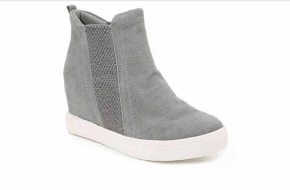 Steve Madden Shoes Womens 7.5 Gray Leii Wedge Sneaker Leather Side Elastic - Picture 1 of 10